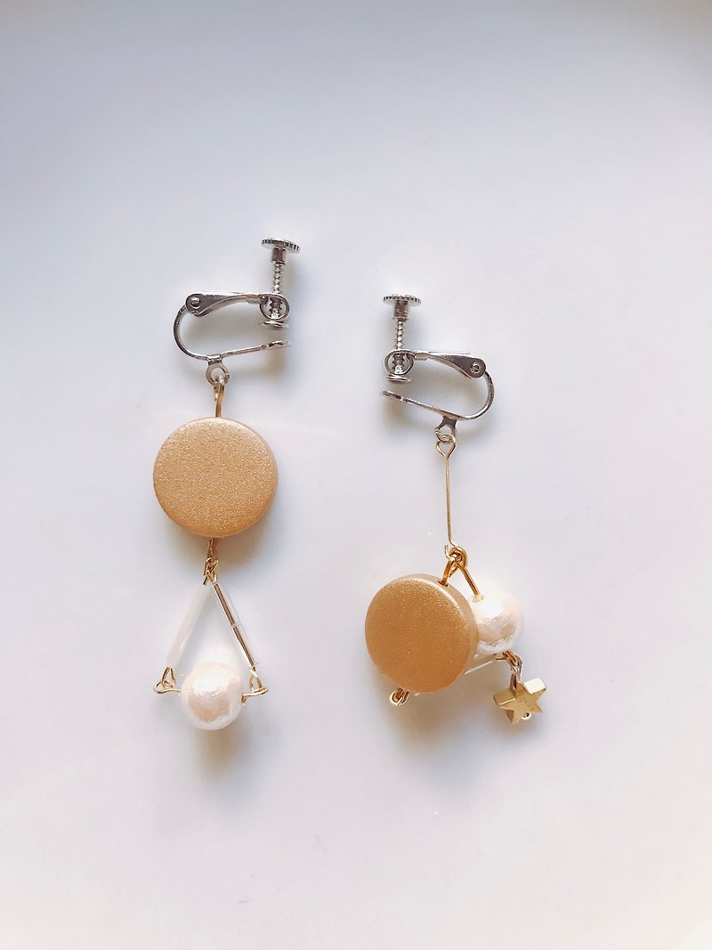 Block planet asymmetric geometric earrings - Earrings & Clip-ons - Other Materials Gold