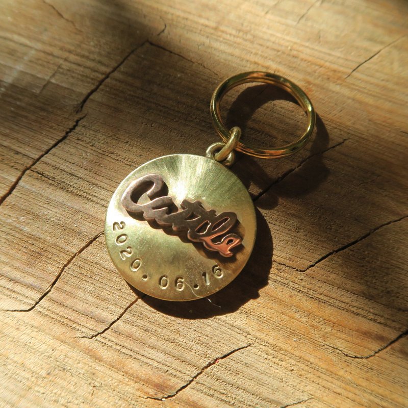 Three-dimensional English characters (upper and lower case) Bronze Pet Name Tag - Charm Dog Tag Key Ring - Keychains - Copper & Brass Gold