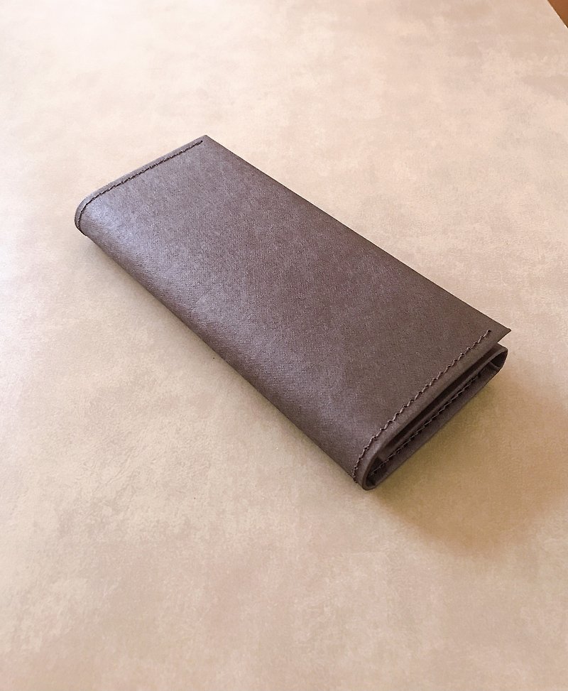 - Washed Paper Long Clip/Antique Chestnut -*NEW COLOR*Vegan Paper Leather - Wallets - Paper Brown