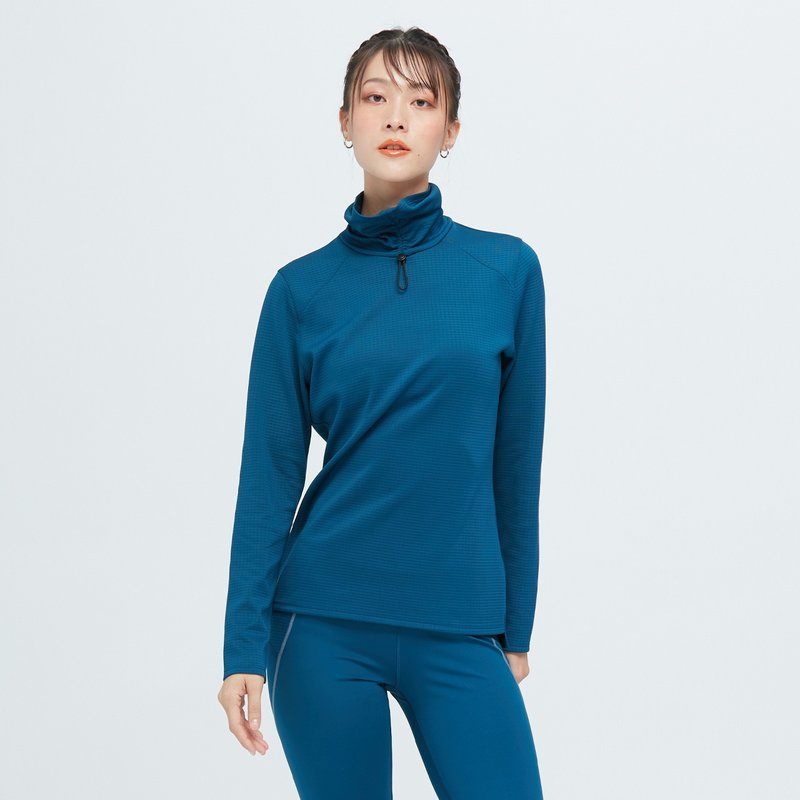 抗菌抽繩高領透氣上衣(女)-悠谷藍 - 女上衣/長袖上衣 - 聚酯纖維 藍色