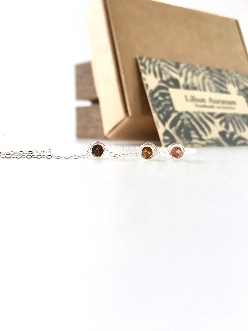 Tourmaline bezel stud-earring and necklace all SV925 set-up for gift - สร้อยคอ - เครื่องเพชรพลอย สีส้ม