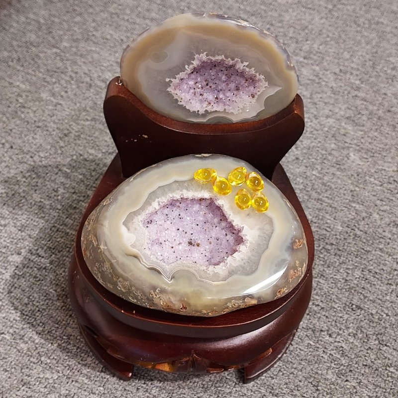 (收藏級,稍有紫色瑪瑙晶體)巴西瑪瑙聚寶盆 - 可招財氣 生旺風水 - 擺飾/家飾品 - 其他材質 