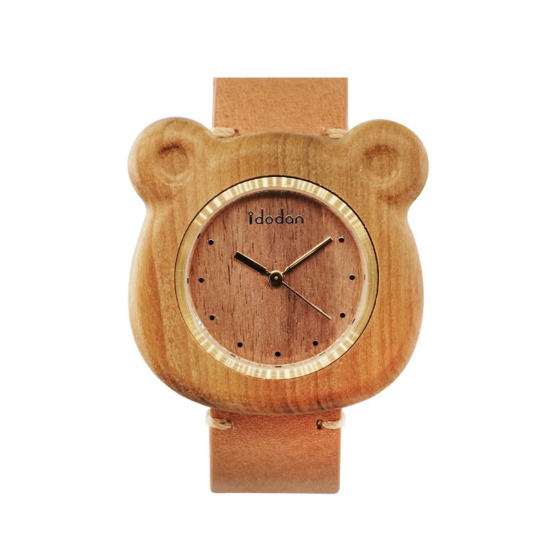 Wood Men's & Unisex Watches Brown - 【idodan】Bear loves you forever-brown bear-log black heart Stone