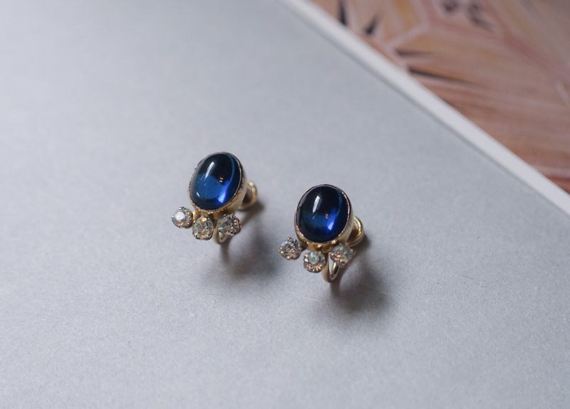 American antique brand Van dell 12k gold and blue semi- Gemstone shiny lower eyelashes ear plug Clip-On - Earrings & Clip-ons - Semi-Precious Stones Blue
