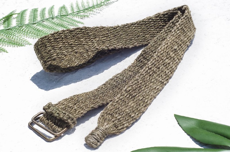 Christmas gift boyfriend gift woven cotton belt / weave belt - dark green grassland travel - Belts - Cotton & Hemp Green