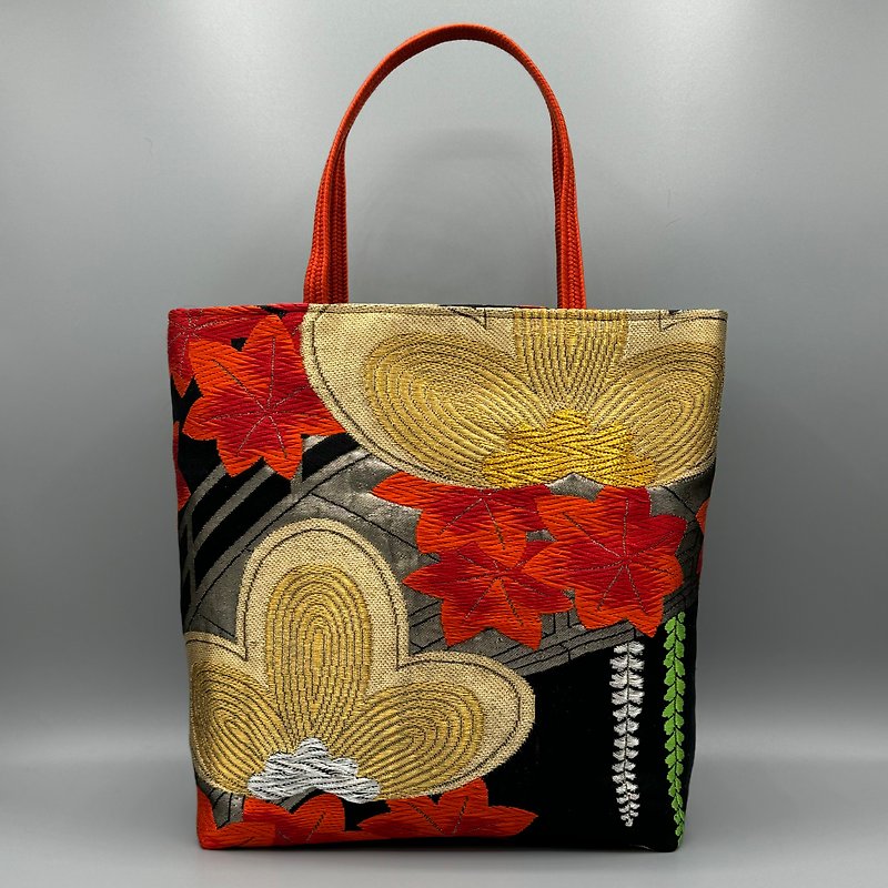 Kimono Obi Obijime Remake Tote bag - กระเป๋าถือ - ผ้าไหม สีดำ