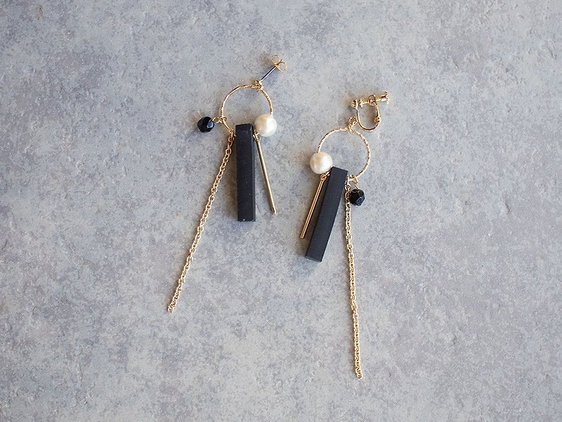 Hoop and stick earrings / earrings - ต่างหู - ดินเหนียว สีดำ