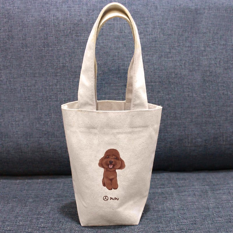 貴賓-坐姿---台灣製棉麻布-文創柴犬-提袋-環保飲料袋-蒼蠅星球 - 手提包/手提袋 - 棉．麻 白色