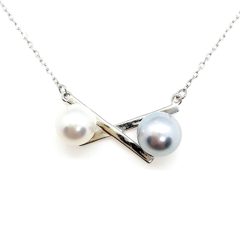 Cross two-color Japanese AK x seawater really Linen pearl sterling silver necklace - สร้อยคอ - ไข่มุก 
