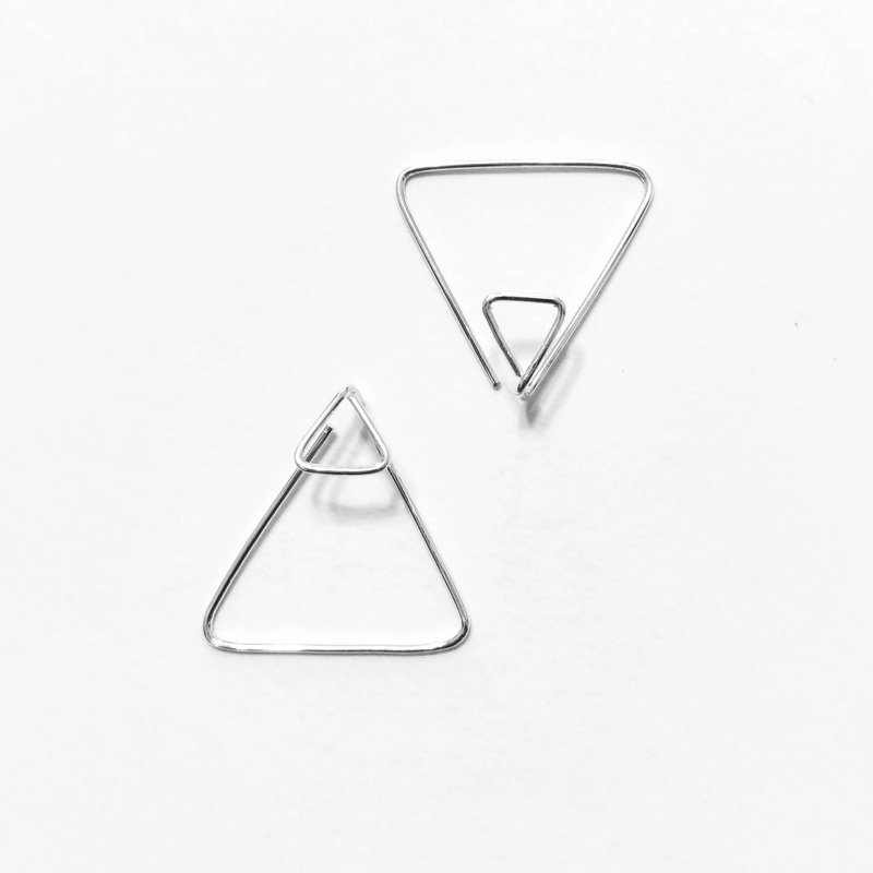 │Geometry│ Big and small triangle•Pure silver earrings - ต่างหู - โลหะ 