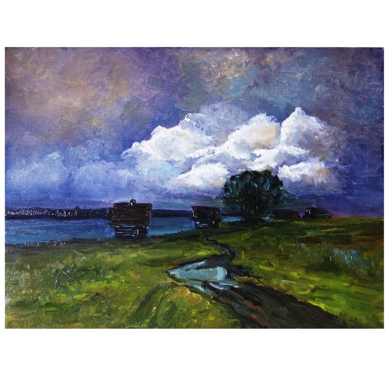 Clouds Oil Painting Wildflower Original Art 油畫原作 Landscape Artwork Canvas Art - 海報/掛畫/掛布 - 顏料 多色