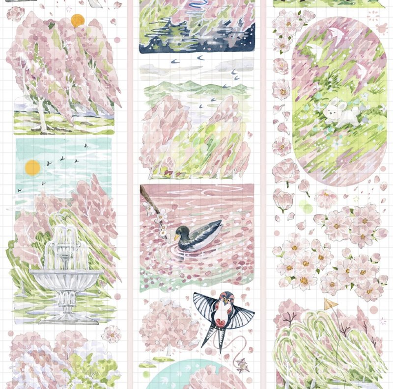 PET Paper Tape Japanese Garden Landscape with Snow Sakura Shell Gloss 10m Roll - Washi Tape - Other Materials Pink