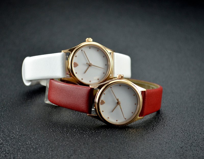 心心手錶 紅色和白色錶帶 組合優惠 全球免運費 - 女錶 - 其他金屬 紅色