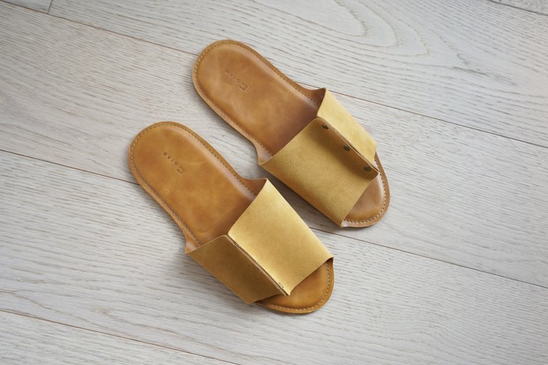 Leather Indoor Slippers | Batik Yellow - Indoor Slippers - Genuine Leather 