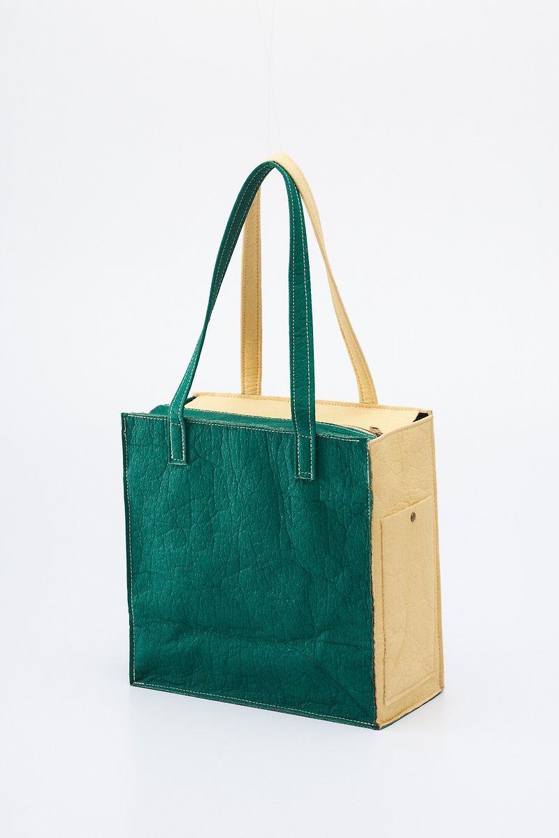Vegan Plant-based Color contrast Zipper Tote Bag - กระเป๋าถือ - พืช/ดอกไม้ สีนำ้ตาล