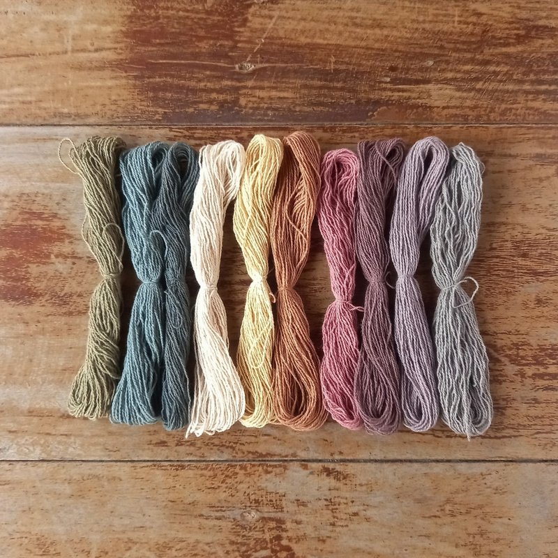 Dull & pale colors 12m x 10 colors / Karen plant-dyed cotton thread, 0.7mm thick / Embroidery thread, sashiko thread, cross stitch, wrapping / fair trade - เย็บปัก/ถักทอ/ใยขนแกะ - ผ้าฝ้าย/ผ้าลินิน หลากหลายสี