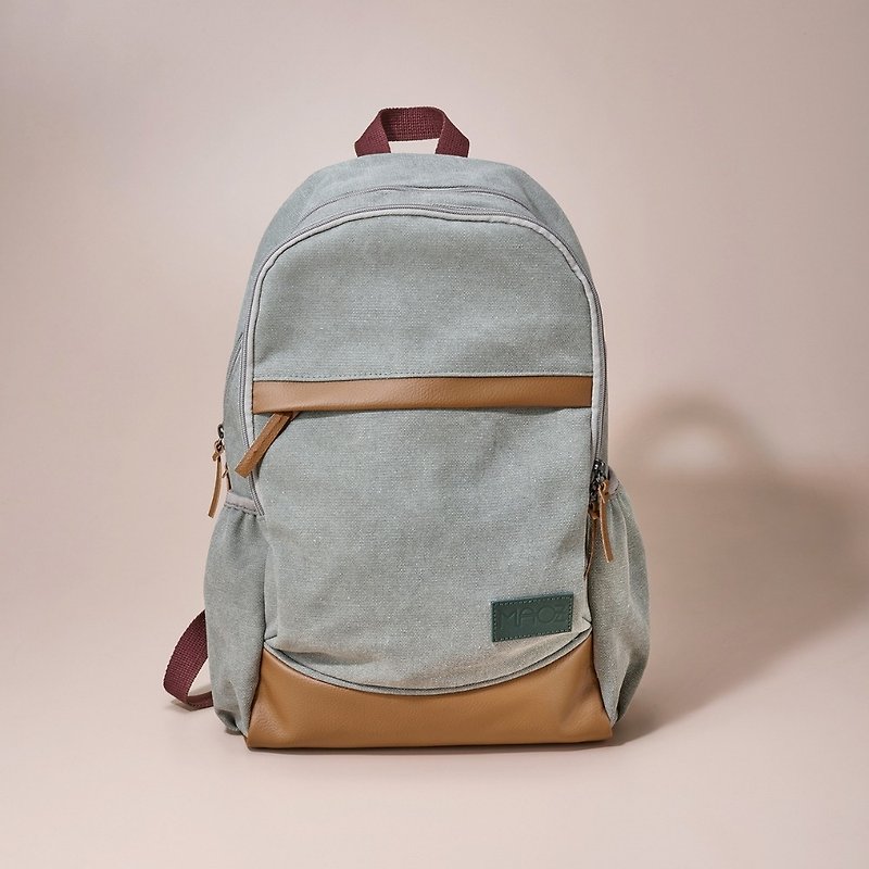 [MAOZ Backpack] MOOM washed matte gray | Khaki leather - Backpacks - Other Materials Gray
