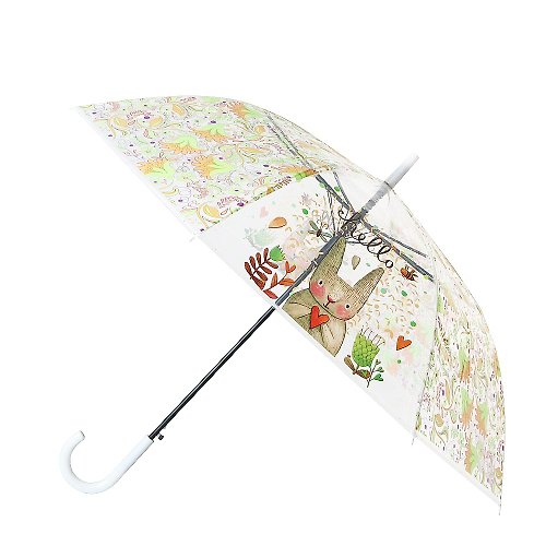 TDN 雙龍可愛動物透明傘 大傘面防風環保傘(兔子)