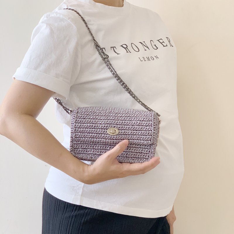 Hand-woven small square bag - gray silver woven bag shoulder bag armpit bag small waste bag side backpack cross-body bag - Messenger Bags & Sling Bags - Other Materials 