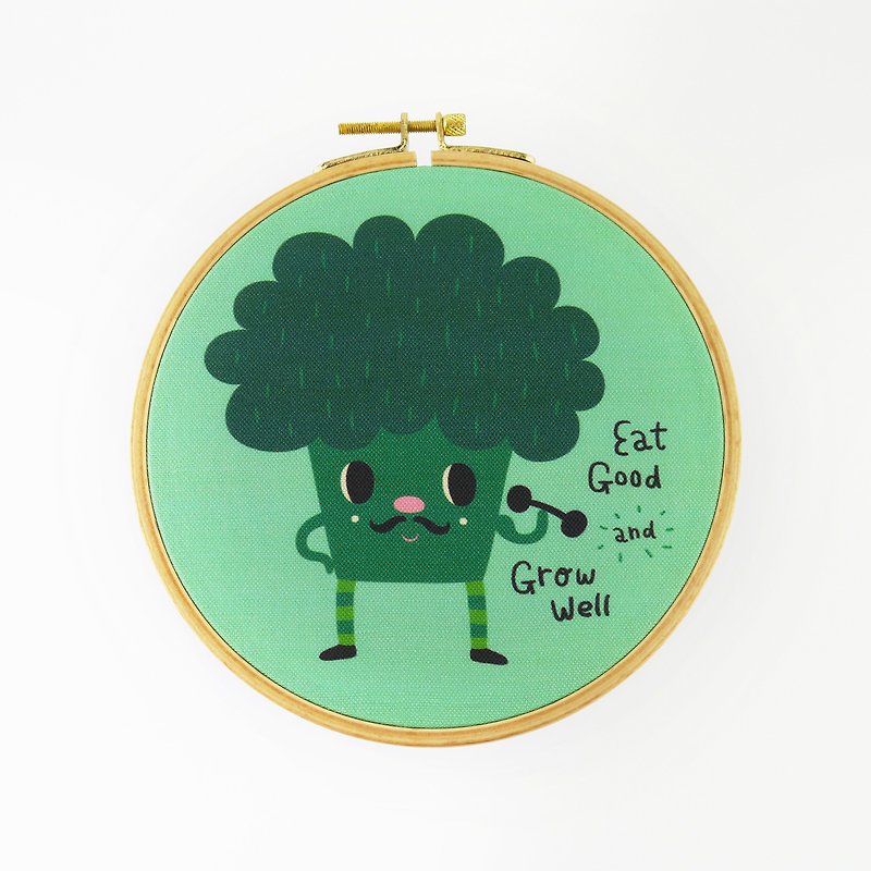 Eat Good And Grow Well The Broccoli Hoop Art - ของวางตกแต่ง - ผ้าฝ้าย/ผ้าลินิน สีเขียว