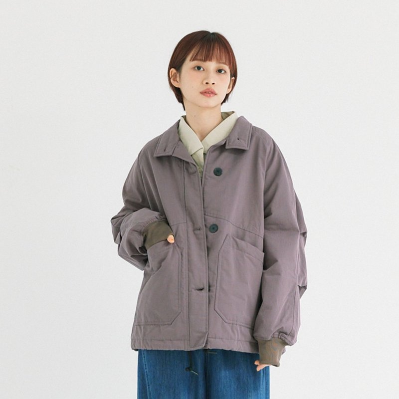 【Simply Yours】Loose-fitting drawstring cotton jacket purple F - Women's Casual & Functional Jackets - Cotton & Hemp Purple