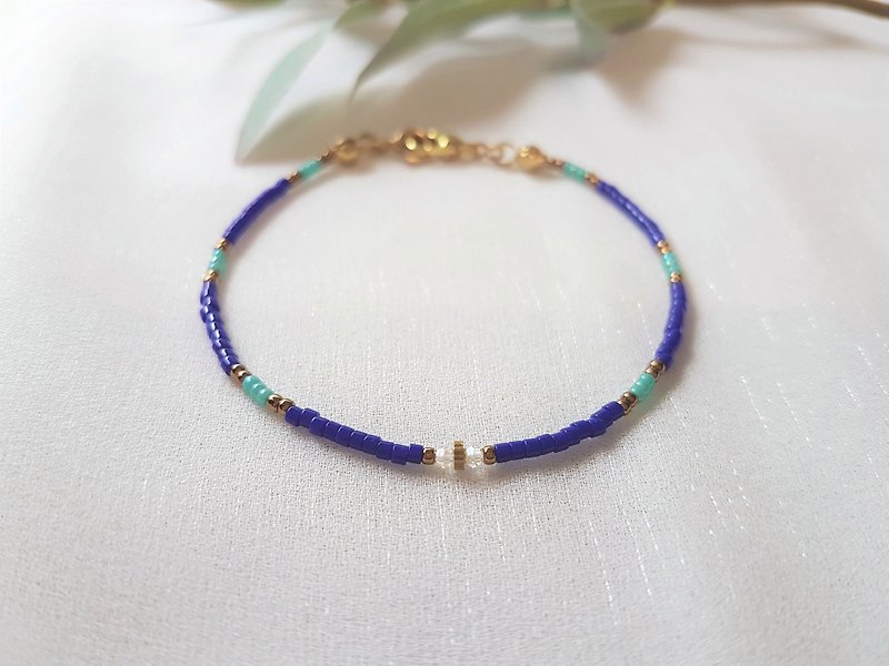 Azure Mediterranean‧Crystal Bronze Royal Blue Beaded Bracelet