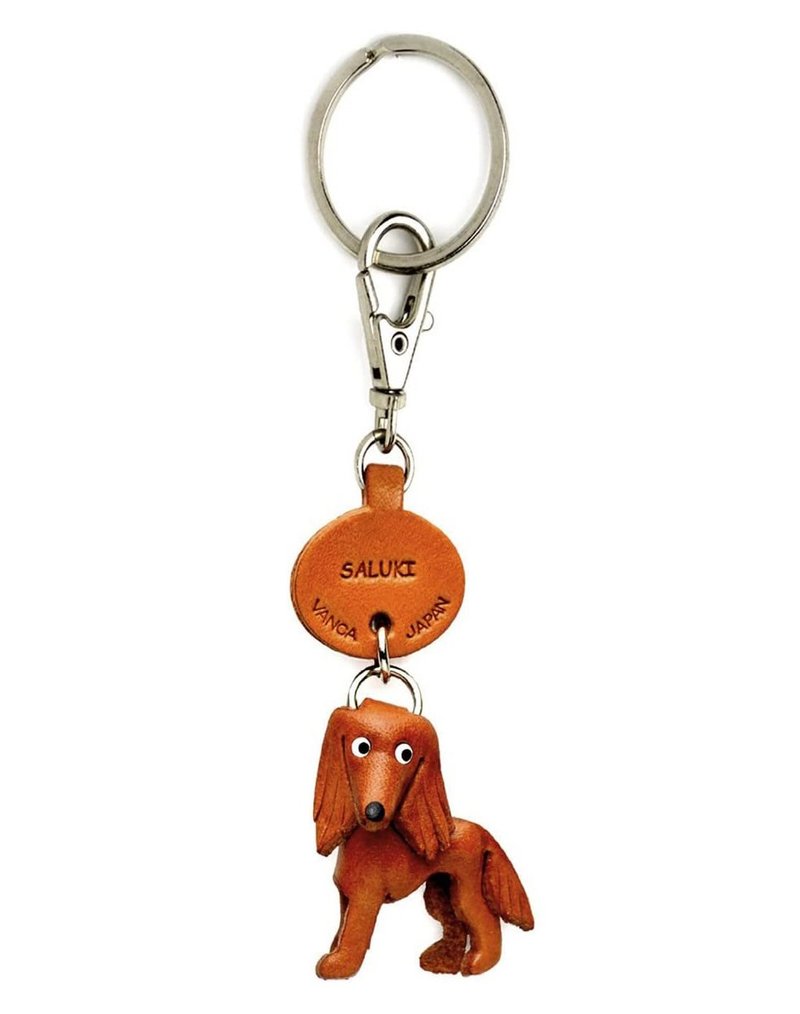 SALUKI  Leather Keychain handmade in Japan lead charm collar charm VANCA - Keychains - Genuine Leather Brown