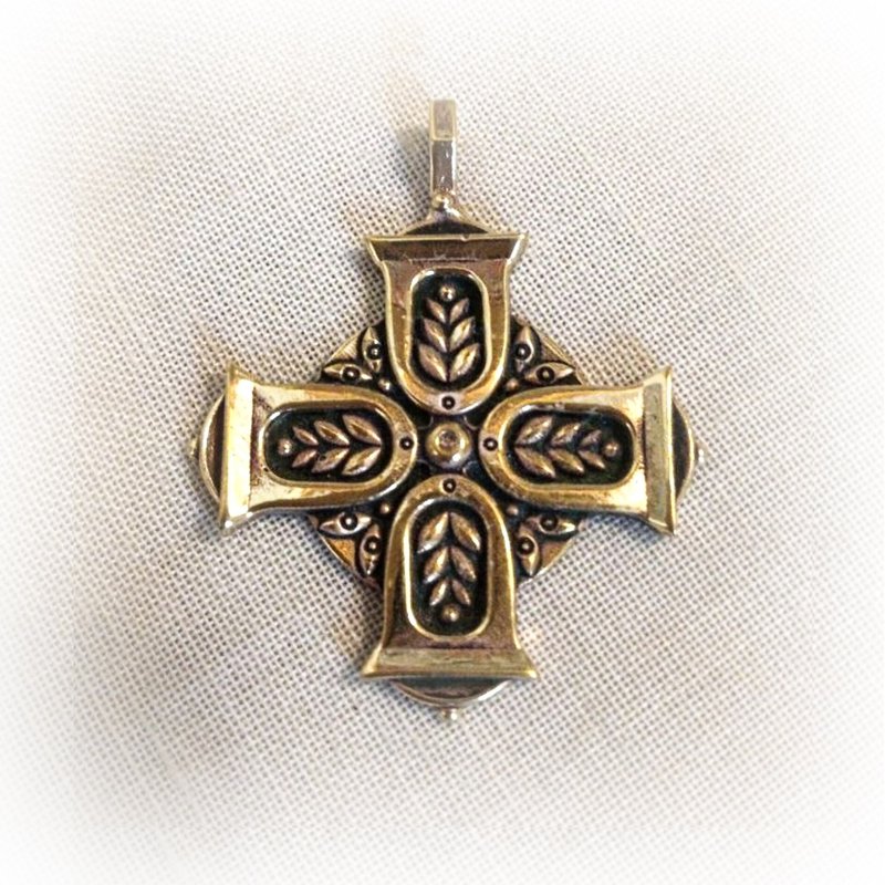 Handmade brass cross rye pendant,cross with ears of rye,Rustic Brass Charm,charm - Charms - Copper & Brass Gold