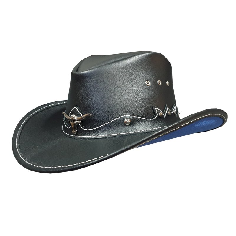 Country Cowboy Black Leather Hat - 帽子 - 真皮 黑色