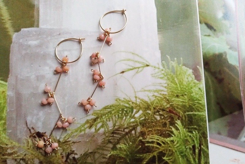Pink Opal 14KGF Earrings / pink opal 14KGF earring - Earrings & Clip-ons - Gemstone Pink