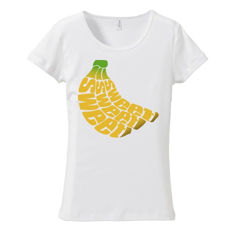 [Women's T-shirt] BANANA - เสื้อยืดผู้หญิง - ผ้าฝ้าย/ผ้าลินิน ขาว