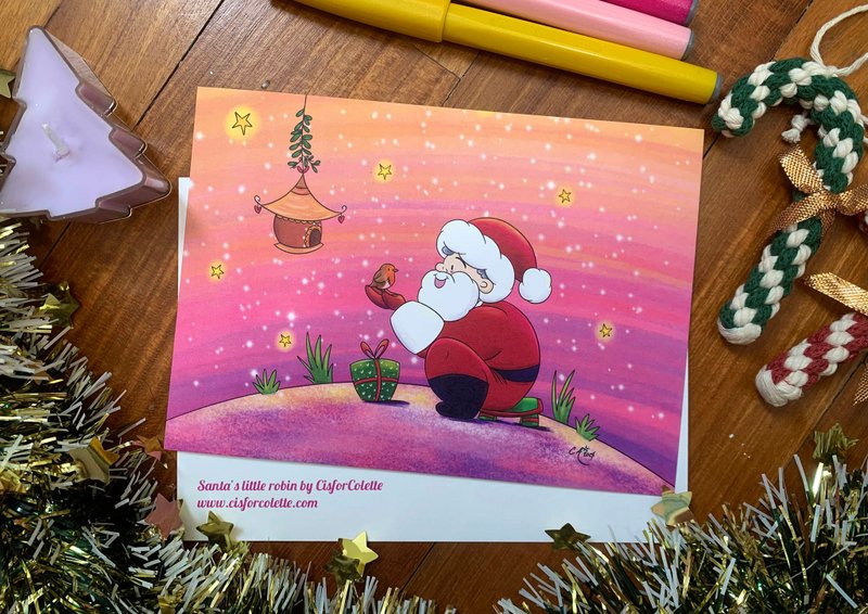 Santa's little robin postcard - การ์ด/โปสการ์ด - กระดาษ หลากหลายสี