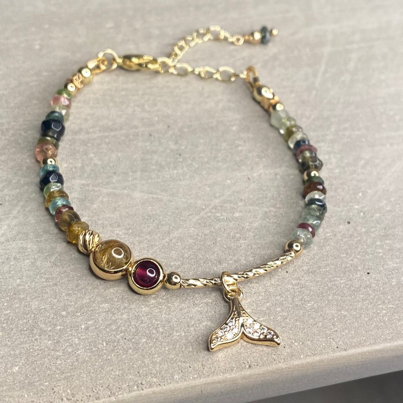 AA0090040 Zircon Stone 14k Gold Tube Red Pomegranate Titanium Crystal with Pearl Tourmaline Bracelet Bracelet Handmade - Bracelets - Crystal Multicolor