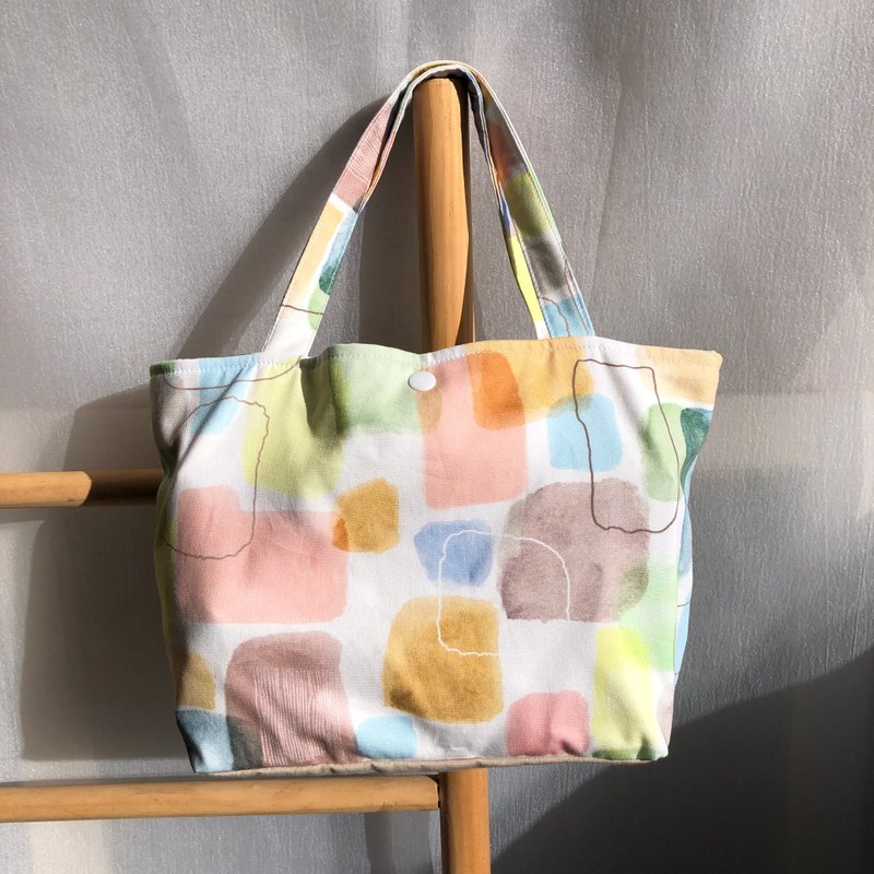 【Snowflake Pear】Watercolor Block Lunch Bag/ Tote Bag/ Small Tote Bag - Other - Cotton & Hemp Multicolor