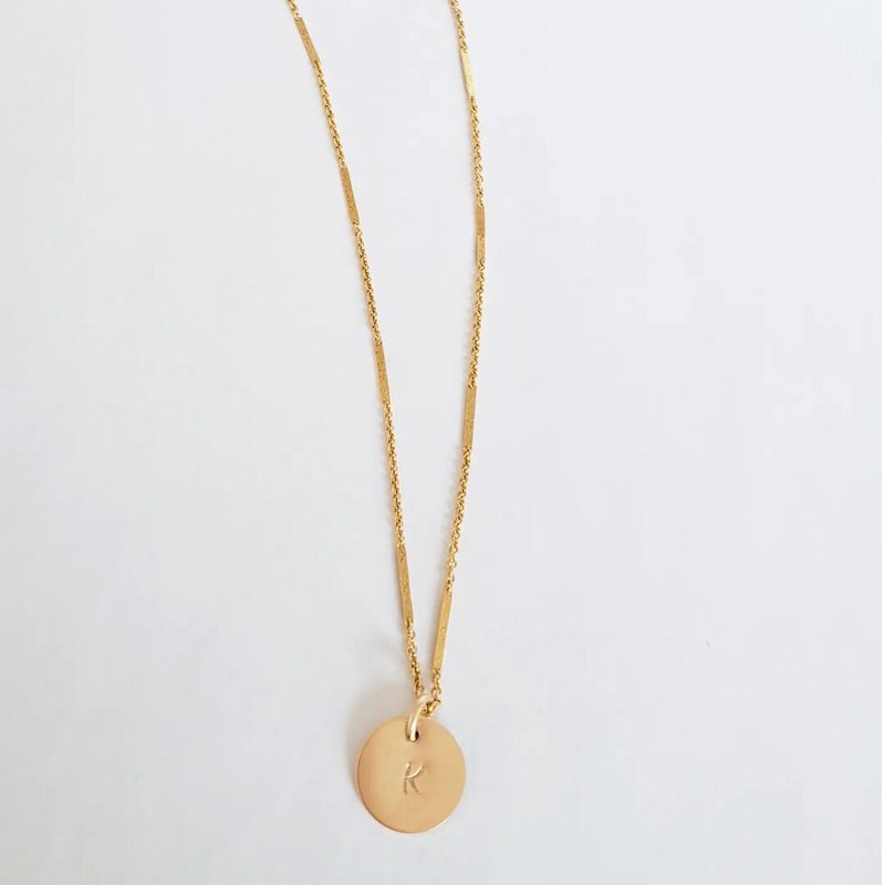 イニシャルプレート ロングネックレス - 項鍊 - 其他金屬 金色
