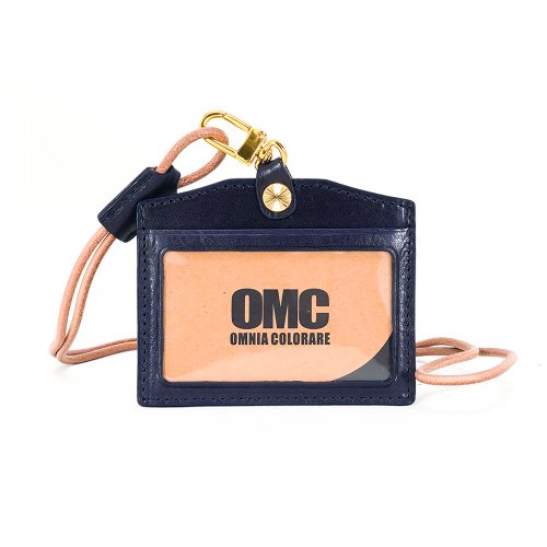 OMC 職人通用義大利植鞣革橫式牛皮證件套悠遊卡套(深藍)