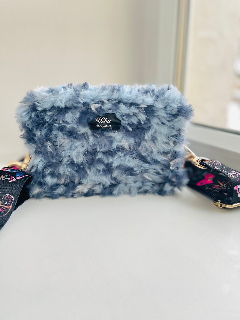 Blue bag Bag with strap Handbag Bag handmade Mini bag Fur bag Crossbody - Messenger Bags & Sling Bags - Polyester Multicolor