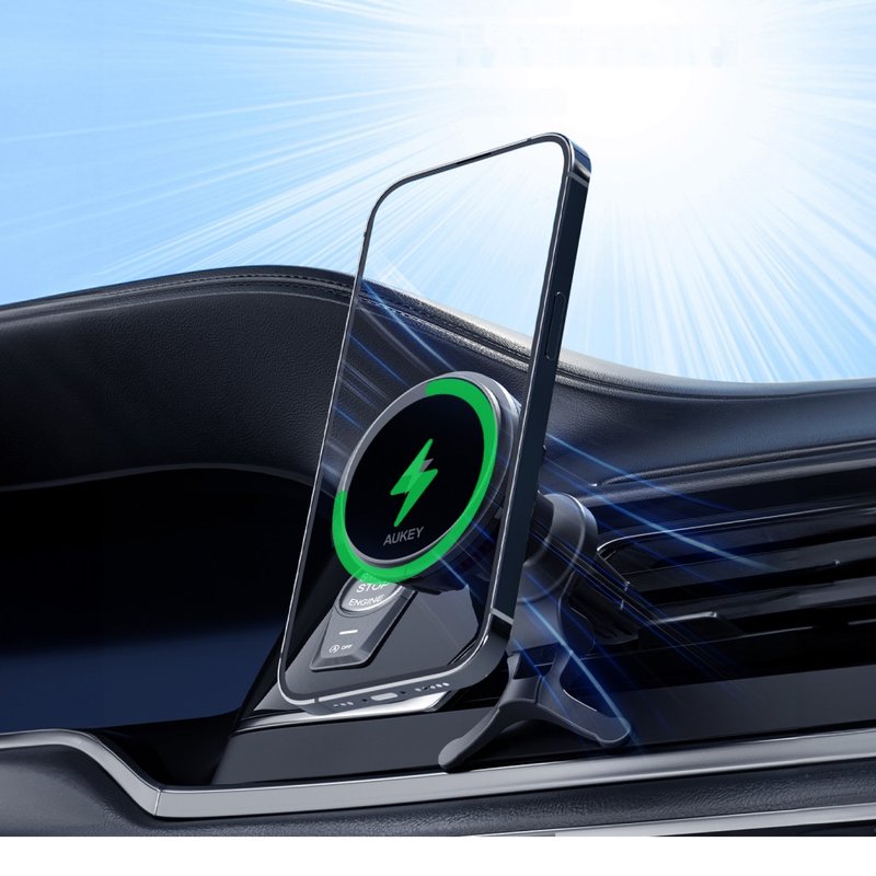 AUKEY MagLink Freeze HD-M12 MagSafe wireless charging mobile phone car holder - ที่ชาร์จไร้สาย - โลหะ สีดำ