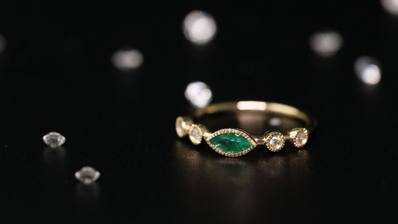 【PurpleMay Jewellery】18K SOLID GOLD VINTAGE MARQUISE EMERALD RING - R061 - General Rings - Gemstone Green