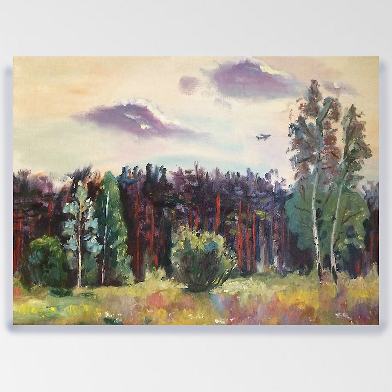 Forest Painting Hand Painted Original Oil on Canvas Landscape Painting Plein Air - Posters - Cotton & Hemp 