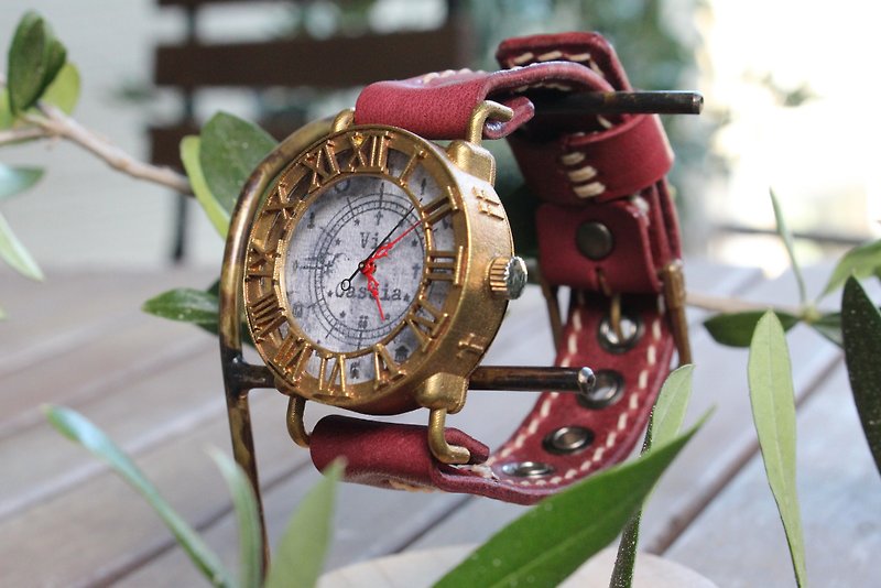 手作り腕時計　Via Cassia(M)　(アンティークケース Gray文字盤 & Red) - 女錶 - 銅/黃銅 紅色
