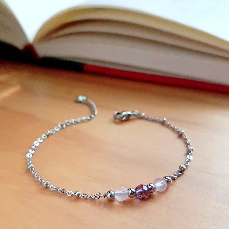 In love. Amethyst x Pink Crystal Handmade White Steel Bracelet - Bracelets - Crystal Purple