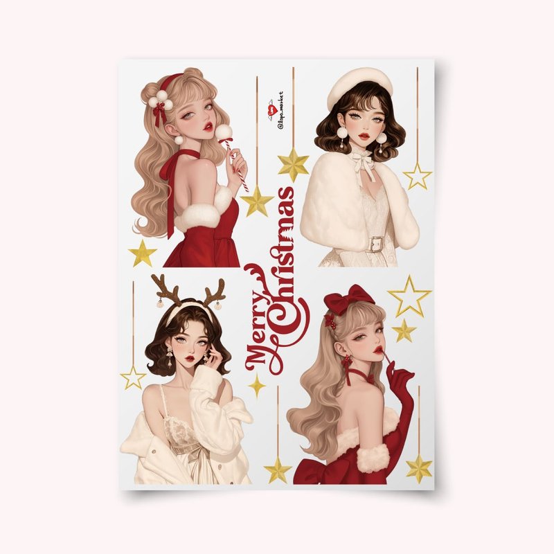 聖誕女孩角色貼紙 – 4 張一組 - 貼紙 - 紙 