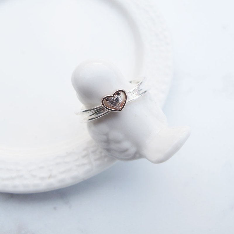 Big staff Taipa [love couple ring] the only の love sterling silver × rose gold zircon female ring - แหวนคู่ - เงินแท้ สีเงิน