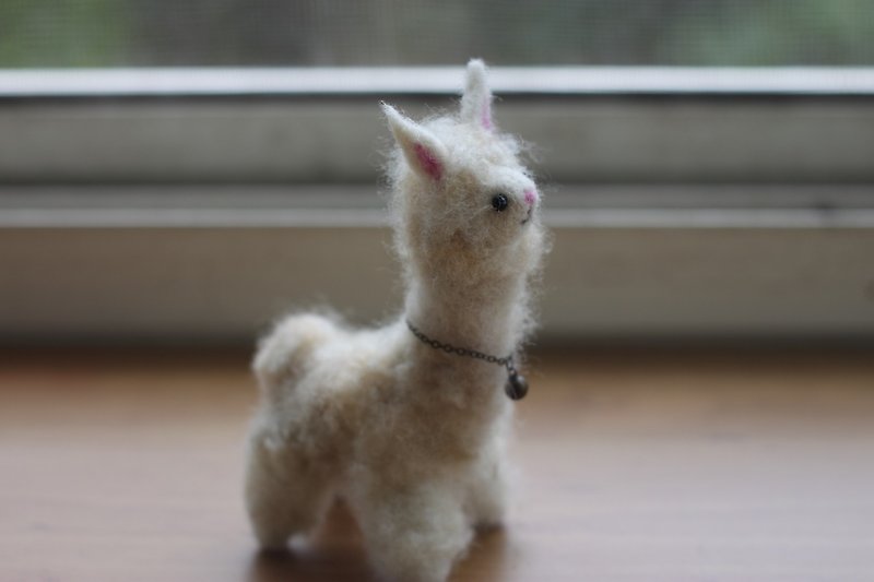 Wool felt raw wool beige alpaca (large 13.5cm) - Stuffed Dolls & Figurines - Wool White