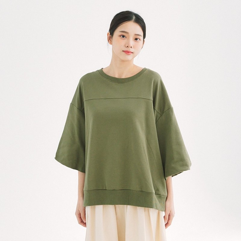 【Simply Yours】Pengxiu Heavy University T Green F - Women's T-Shirts - Cotton & Hemp Green