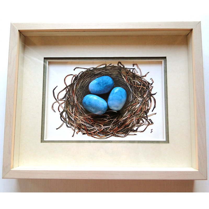 Original drawing of three blue eggs - Posters - Pigment Blue