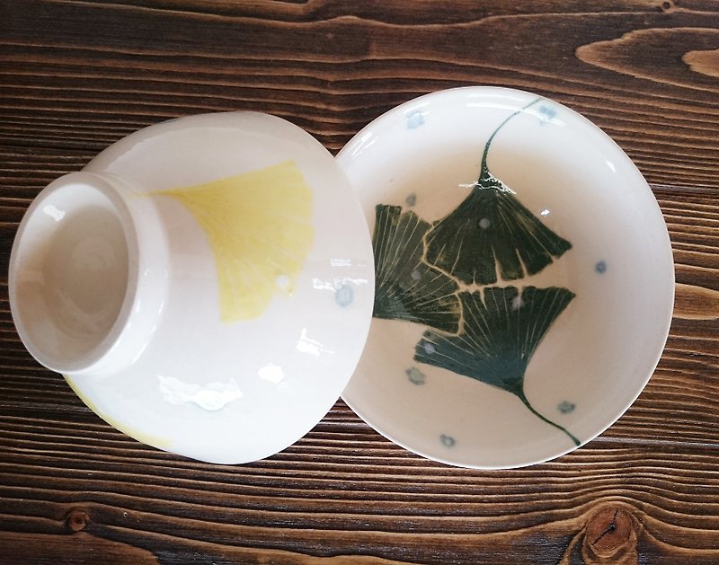 Ginkgo biloba hand-painted bowl - ถ้วยชาม - เครื่องลายคราม 