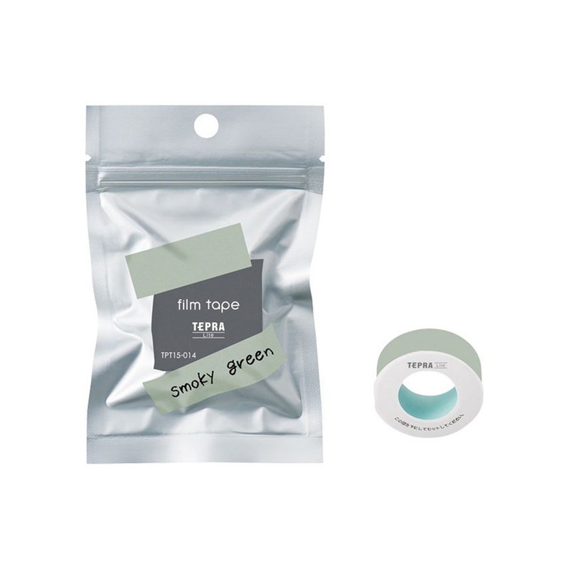 【KING JIM】TEPRA LITE Thermal Label Film Self-Adhesive Tape 15mm Smoked Green - Washi Tape - Other Materials Green