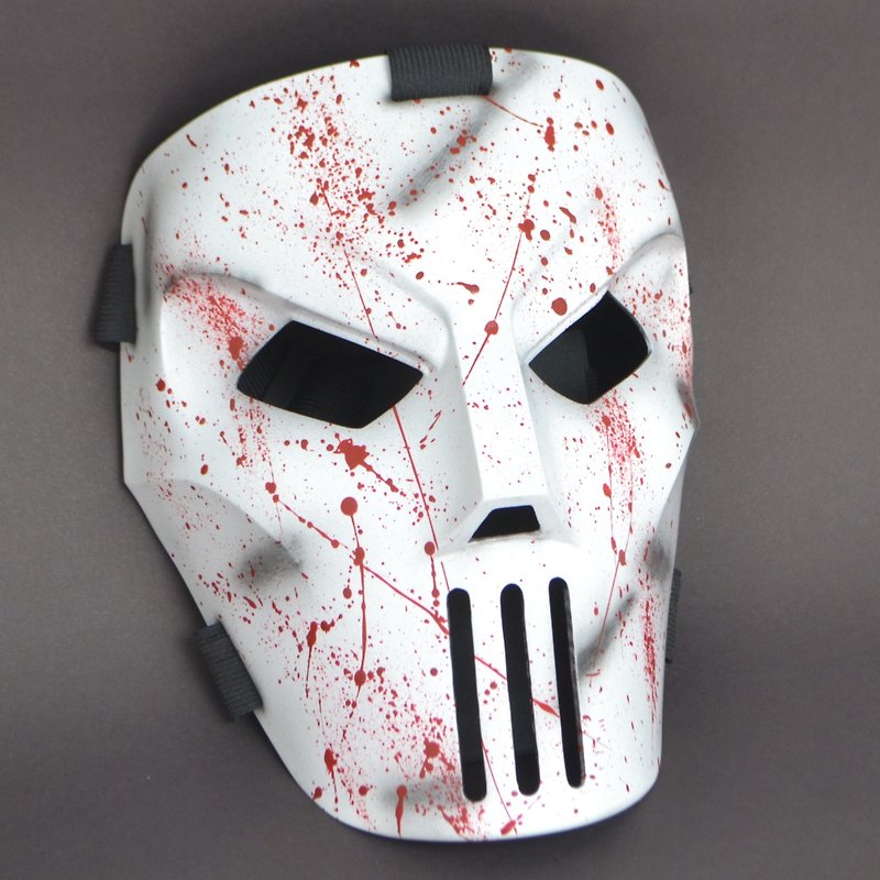 Casey Jones Hockey Mask, Bloody and Battle Damaged, Halloween Mask, Samurai Mask - Face Masks - Plastic White